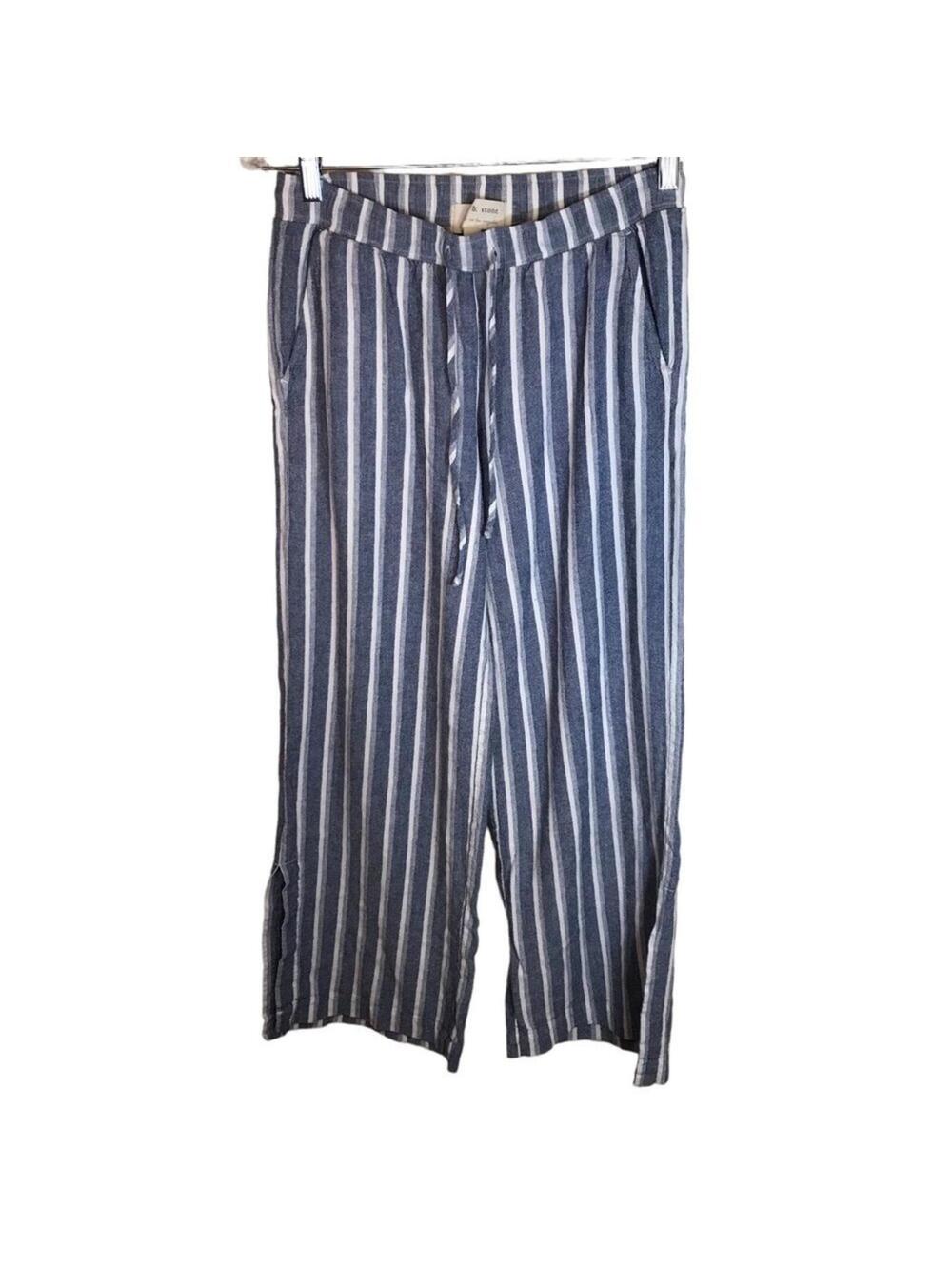 Cloth & stone wide leg pants women's Small blue white striped drawstring beach